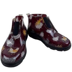 Sloggers Rubber Made In USA Chicken Rooster Print Outdoor Booties Women's 6